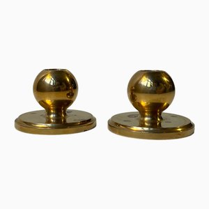 Portacandele Mid-Century sferici in bronzo, anni '50, set di 2