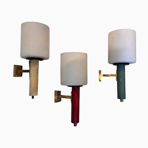 Mid-Century Italian Modern Brass Wall Sconces in the style of Stilnovo, 1960s, Set of 3