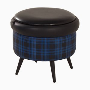 Vintage Blue and Black Pouf with Storage Space, 1960s