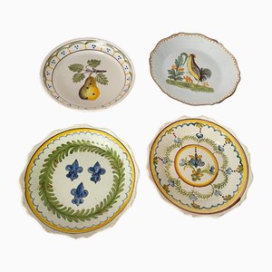 19th Century French Faience Plates in Pear Pattern with Blue, Green, Set of 4