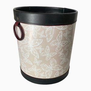 Faux Leather Trash Can in Black and Grey Color, Italy, 1970s