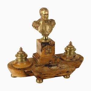 Italian Inkwell in Yellow Marble and Gilded Bronze