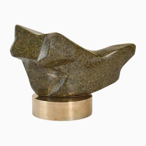 Moosgrüne Skulptur aus Marmor auf Bronzesockel von Alice Ward, 1960er