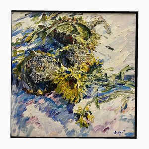 Georgij Moroz, Sunflower on the Table, Oil Painting, 1990s