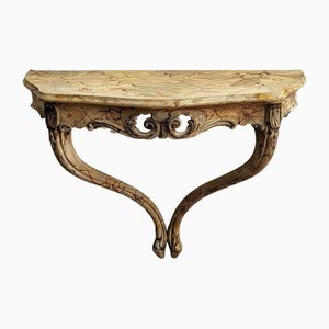 Italian Baroque Wooden Carved Painted Wall Mounted Console Table Shelf, 1960s
