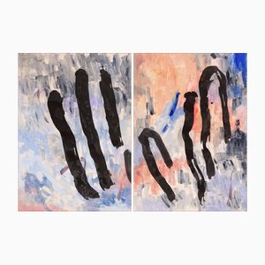 Romina Milano, Figures at Dawn Abstract Expressionist Diptych, 2023, Acrylic on Paper, Set of 2