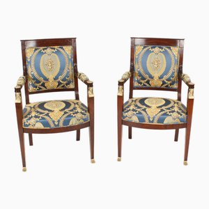 19th Century French Empire Revival Ormolu Mounted Armchairs, 1870s, Set of 2