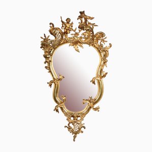 Miroir Mural Antique Rococo Doré, 19ème Siècle