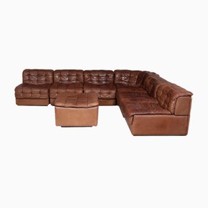 Mid-Century DS11 Modular Sofa in Tan Leather from de Sede, 1970s, Set of 7