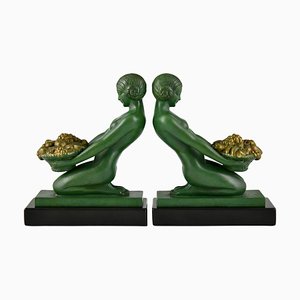 Art Deco Ceuillette Bookends with Kneeling Nudes by Max Le Verrier, 1930s, Set of 2