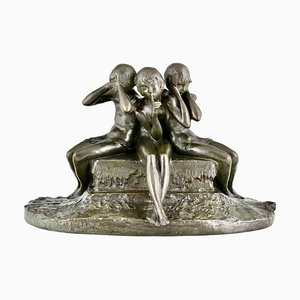 Ary Bitter, Art Deco Sculpture of Three Young Girls, 1920, Bronze