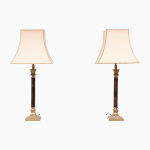 Vintage Column Table Lamps in Brass, 1970s, Set of 2