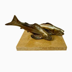 Poisson Koi en Bronze sur Socle en Marbre, 1930s