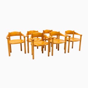 Rainer Daumiller zugeschriebene Kiefernholz Carver Chairs, 1970er, 6er Set