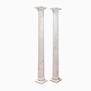 Antique White Marble Columns or Pedestals, Set of 2