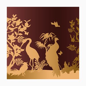 Peacock and Herons Silhouette Fabric Wall Covering by Chiara Mennini for Midsummer-Milano