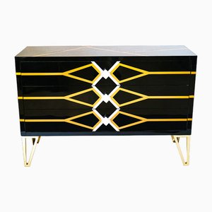 Black Laminate Dresser with 3 Drawers and Brass Feet, 1980s