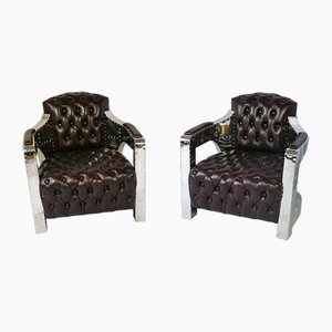 Aviator Armchairs in Leather, 1980s, Set of 2