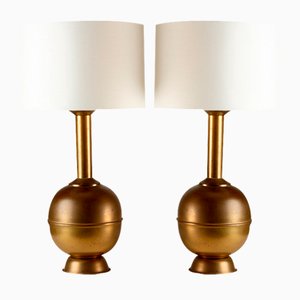 Patinated Brass Table Lamps, Denmark, 1960s, Set of 2