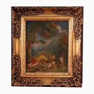 Artista fiammingo, Piccolo paesaggio bucolico, 1750, Dipinto ad olio, Incorniciato