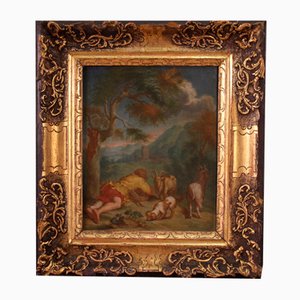 Flemish Artist, Small Bucolic Landscape, 1750, Oil Painting, Framed