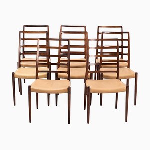 Model 82 Dining Chairs in Rosewood by Niels Otto (N. O.) Møller, Denmark, 1960s, Set of 8