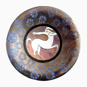 Piatto Art Déco in ceramica smaltata dipinto a mano con centauro, anni '20-'30