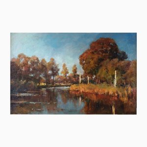 Jan Hillebrand Wijsmuller, Late Summer River Landscape, 1890s, huile sur toile, encadré