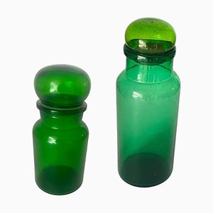 20th Century French Cobalt Green Pharmacy Bottles, Set of 2