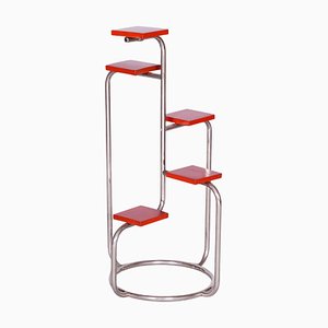 Bauhaus Plant Stand in Chrome and Lacquered Wood, Former Czechoslovakia, 1930s