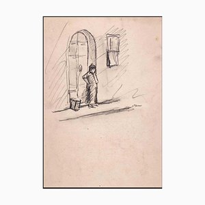 Mino Maccari, Toscana en la puerta, dibujo a lápiz, 1950
