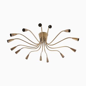 Large Brass Ceiling Lamp, Italy, 1950s