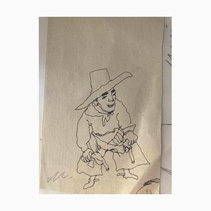 Mino Maccari, Autoritratto travestito da pistolero, Disegno a matita, anni '70