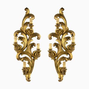 Gilded Wood Sconces, Italy, Late 19th Century, Set of 2