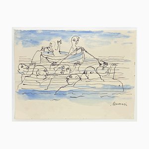 Mino Maccari, Shipwrecks, Ink Drawing, 1960s