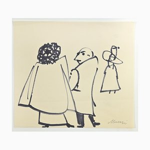 Mino Maccari, Figures, Ink Drawing, 1960s