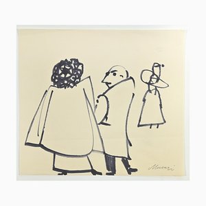 Mino Maccari, Figures, Ink Drawing, 1960s