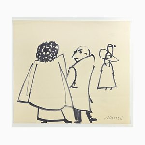 Mino Maccari, Personnages, Dessin à l'Encre, 1960s