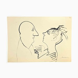 Mino Maccari, Lovers, Ink Drawing, 1960s