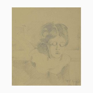 Augusto Monari, Portrait, Drawing in Pencil, Early 20th Century