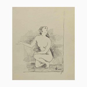 Augusto Monari, Nude, Drawing in Ink, Early 20th Century