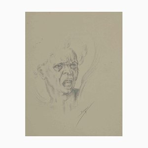 Augusto Monari, Portrait, Dessin au Crayon, Début du 20ème Siècle