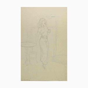 Augusto Monari, Woman, Drawing in Pencil, Early 20th Century