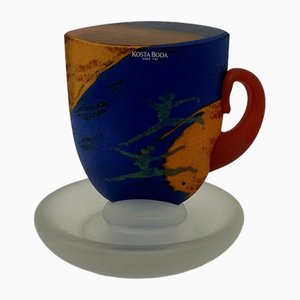 Taza de té y platillo de Kjell Engman para Kosta Boda, Sweden, años 80. Juego de 2