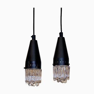 Pendant Lamps in Black Metal and Glass from Scandinavia, 1960s, Set of 2