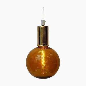 Scandinavian Amber Colored Glass Dome Pendant Lamp, 1970s