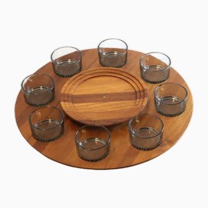 Lazy Susan vintage in legno, Danimarca, set di 9