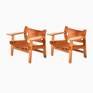Wooden and Leather Armchairs by Borge Mogensen, Denmark, 1960s, Set of 2