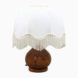 Italienische Vintage Tischlampe aus Holz & Textil