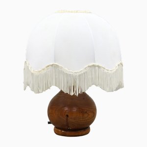 Lámpara de mesa italiana vintage de madera y tela